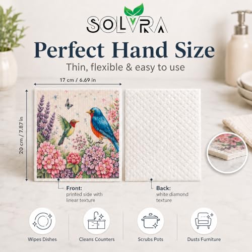 10 Pcs Birds Print Swedish Dishcloths for Kitchen, German Cellulose - color: 10 Pcs- Birds Print