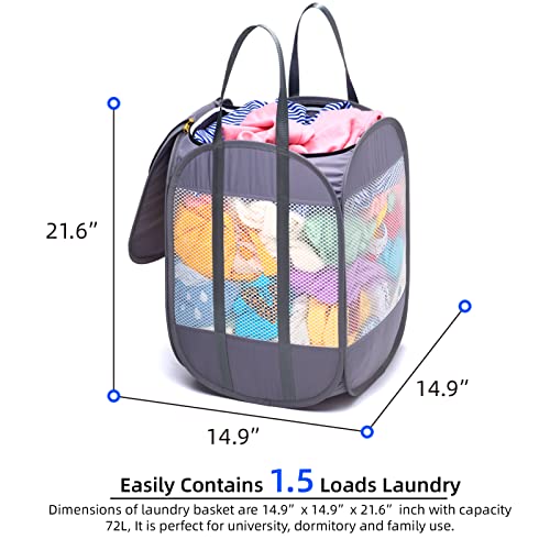 Pop-Up Laundry Hamper with YKK Zipper Lid, 1.5 Loads, Reinforced Handles