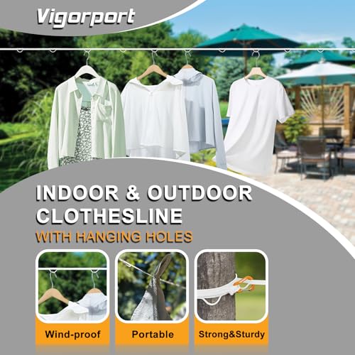 Vigorport Portable Travel Clothesline, Windproof Clothesline with Hang Hole, Indoor and Outdoor Clothes Line for Camping, Hotel, Backyard, Cruise Ship (White, 12.5 Ft) (Pack of 2) - size: 12.5 Ft (Pack of 2)