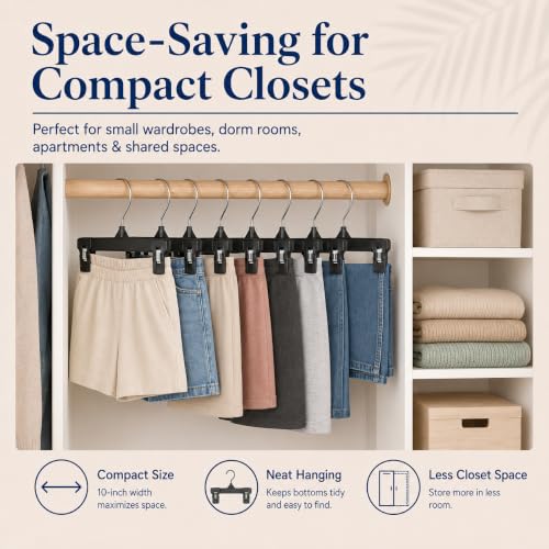 Smartor Black Pants Hangers 30 Pack, Skirt Hangers with Clips, 10 Inch - color: 30 Pack, size: 10