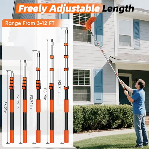 20 Foot High Dusters for Cleaning with 3-12 Foot Heavy Duty Extension Pole - size: 12 FT