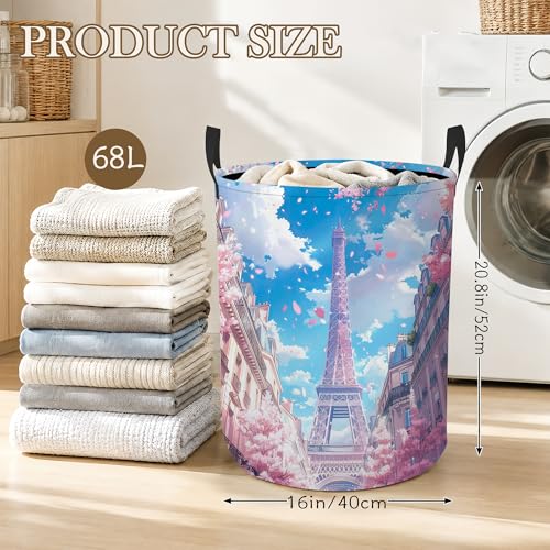 Eiffel Tower Laundry Hamper, Pink Blossom Laundry Baskets, Waterproof Oxford Cloth for Room/Bathroom/Bedroom/Dormitories 16x20.8 Inch - color: Eiffel Tower