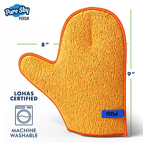 persik Pure-Sky Microfiber Glove Dusting Mitt - Just Add Water No Detergents Needed - Ultra Microfiber Cleaning Cloth Glove - Use for Cleaning Furniture, Home - 2 Pack