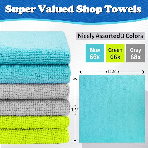 FIXSMITH Shop Towels, Microfiber Cleaning Cloth Bulk, 200 Pack Microfiber Towels for Cars, All-Purpose Absorbent Cleaning Rags, Dust Cloth for Automotive, Mechanic, Garage, Bar, 11.5 x 11.5 inch - color: Multi-colors, size: 200PK
