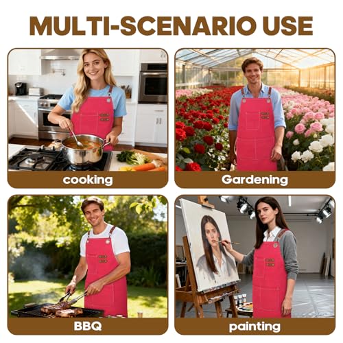 Aprons For Women Men With Large Pockets, Waterproof Cotton Chef Aprons For Cooking Server Grilling Bbq Kitchen - color: Light Pink