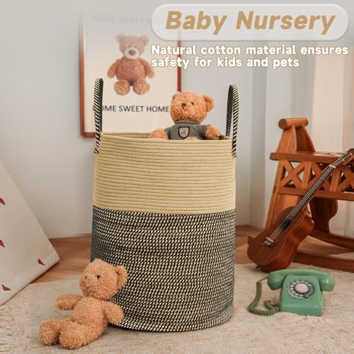 JMvicyroam 100L Cotton Rope Laundry Basket Hamper, Brown and Black - color: Brown and Black, size: 100L