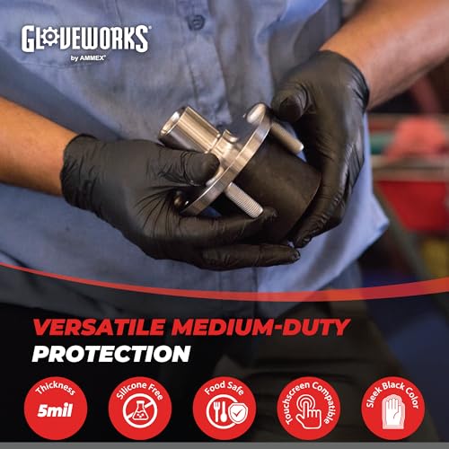 GLOVEWORKS Nitrile Gloves Disposable 5 mil Black Size Small Box of 100 - color: Black, size: Small