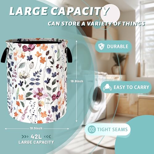 Watercolor Floral Laundry Basket Oxford Cloth Foldable Hamper 18.9"x16.5" - color: Watercolor Floral Bright Flowers