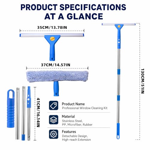 51'' Window Squeegee, 2 in 1 Outdoor Window Cleaning Tools - size: 15.74-51.18in