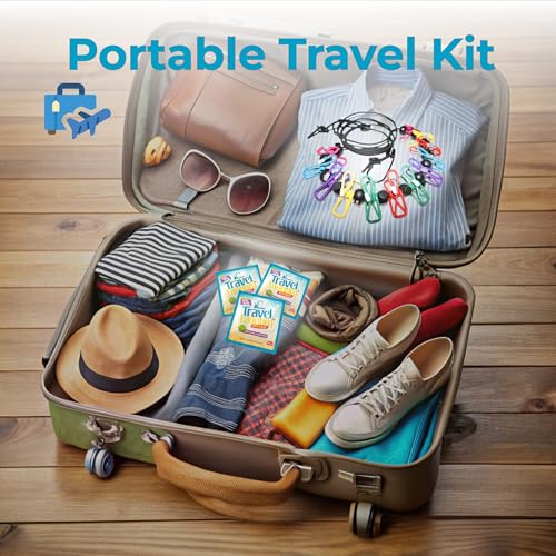 Travel Laundry Detergent 8 Pack with Clothesline, 12 Clips, Portable Kit - size: 0.34 Fl Oz (Pack of 8)
