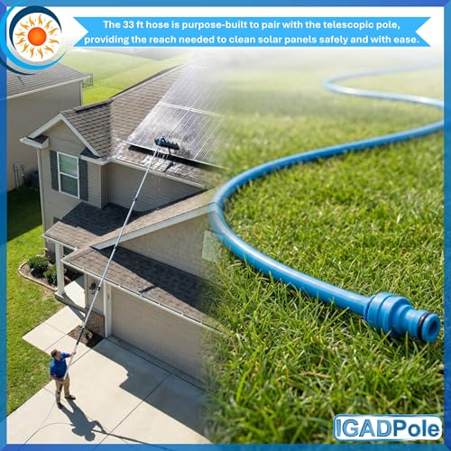 IGAD Solar Panel and Window Cleaning Kit with 24ft Extendable Pole, 2 Water Fed Brushes, 33ft Hose, Blue, 16 Inches, Nylon, Aluminum - size: 24ft Pole Kit