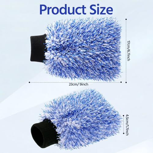 4 Pack Microfiber Car Wash Mitts Set 10x7 Inch Soft Suede Lining Car Wash Gloves, Highly Absorbent Scratch-Free Cleaning Cloths for Auto Detailing, Safe with All Soaps, Bucket (Blue) - color: Blue