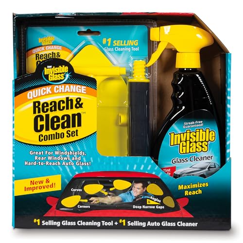 Invisible Glass 99050 Reach & Clean Glass Windshield Cleaner Tool Combo Kit with Premium Spray Glass Cleaner, Extendable Handle, (2) Reusable Quick Change Microfibers, and Storage Bag - size: 1 Count (Pack of 1), style: Spray
