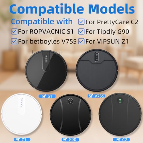 Accessories Kit for ROPVACNIC S1, for Tipdiy G90, for betboyles V75S, for VIPSUN Z1, for PrettyCare C2 Robot Vacuum Replacement Parts, 10 Side Brush, 6 HEPA Filter, 6 Mop Pad - color: Set A