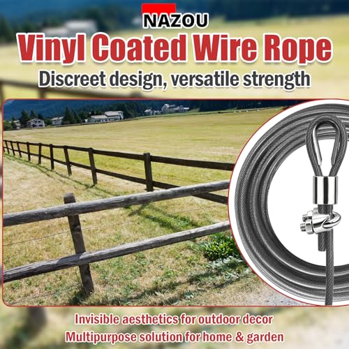 NAZOU 3/16 Inch Coated Steel Wire Rope, Hanging String Lights, Clotheslines - color: Gray, size: 50FT