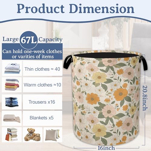 Retro Boho Groovy Flower Laundry Basket,Foldable Waterproof Oxford Cloth Tote Bag Laundry Hamper with Handles,20.8"x16" Clothes Storage Bucket Organizer for Laundry Room, Bathroom, Bedroom - color: Retro Boho Groovy Flower