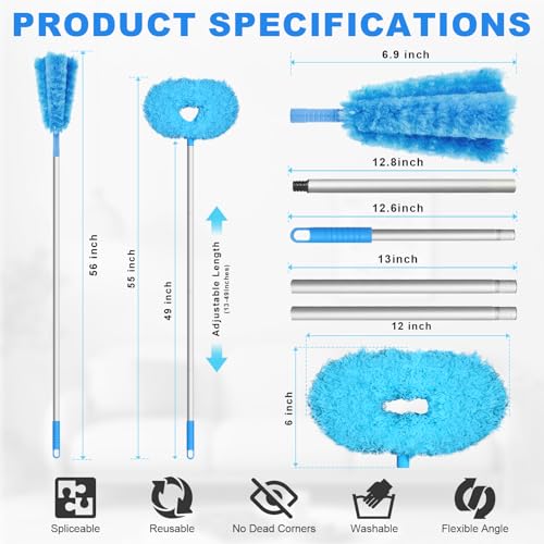 Storystore Ceiling Fan Cleaner Duster, Adjustable Microfiber Duster - color: Round&4-claw-blue, size: 4.2FT