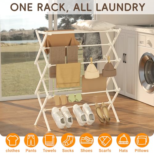 Extra Wide Foldable Clothes Drying Rack, Reinforced Joints - color: White, size: 35"W x 12"D x 35.5"H