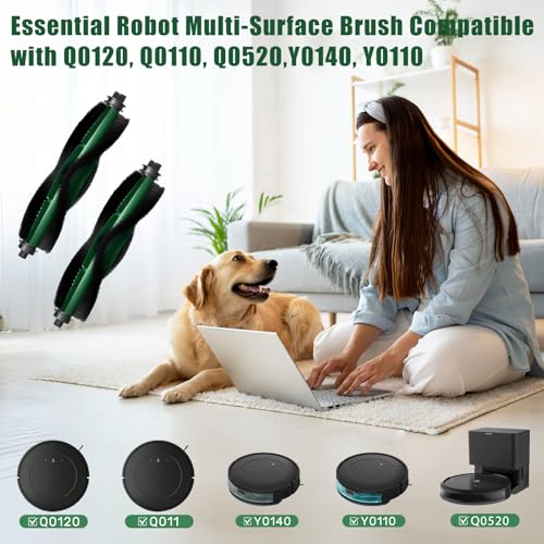 2 Set Replacement Parts Roller Brushes for Roomba Q0120 Y0140 Q0520 Q011 Y0110 Robot Vacuum Cleaner, Multi-Surface Rubber Brush Compatible with Roomba Y&Q Combo&Vac Essential Series - size: 2 Pack
