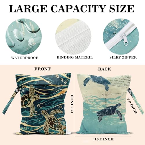 Wet Dry Bags Wet Bags Dirty Laundry Travel Bag Turquoise Turtle Waterproof Zipper Bag for Swimsuit Travel Beach - color: Turquoise