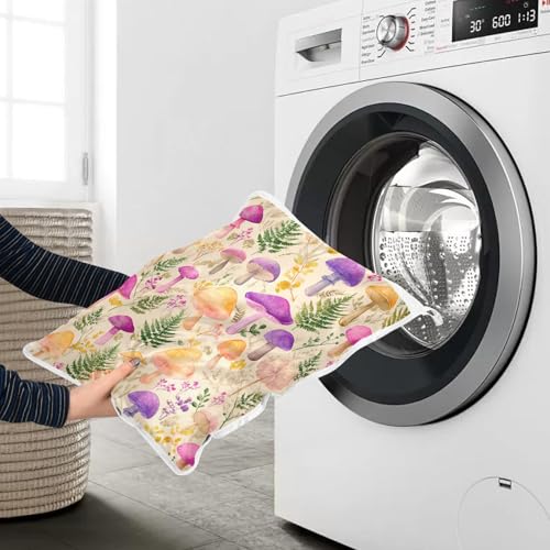 Mesh Laundry Bags Lingerie Bags for Washing Delicates 2 PCS Durable Wash Bag with Zipper Small and Medium Washable Mushroom Colorful Pattern - color: Mushroom Leaves Pink Green