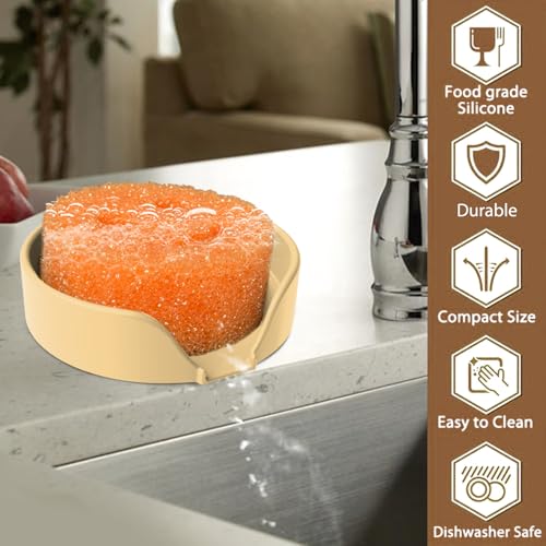Sponge Holder for Scrub Daddy with Suction Cups and Drain Spout Kitchen Sink Caddy Organizer, Soap Dishes Holder Accessories Rack, Dishwasher Safe - 4.7"x4.7", Sand Color - color: Sand Color