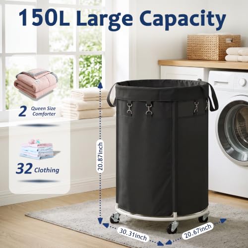 150L Large Capacity Rolling Laundry Basket Hamper with Wheels, Clothes hamper and Removable Bag for Home, Laundry Room, Bedroom, Bathroom, Apartment, Dorm - color: Black