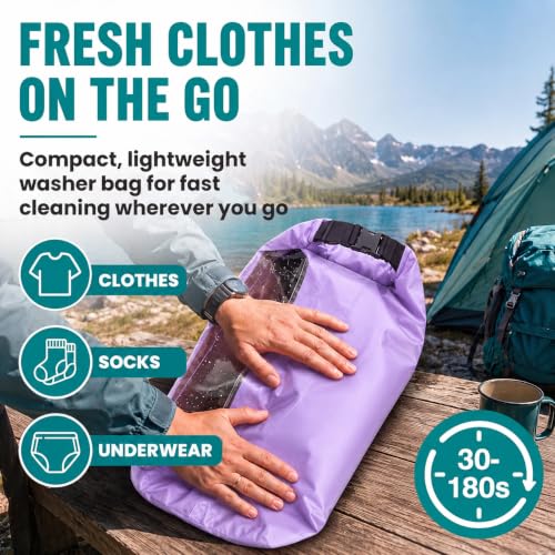 Travel Washing Machine & Retractable Clothesline - Hand Washing Machine & Portable Clothes Washer - Durable Travel Laundry Wash Bag & Camping Washing Machine - Portable Manual Clothes Washer - color: Lavander