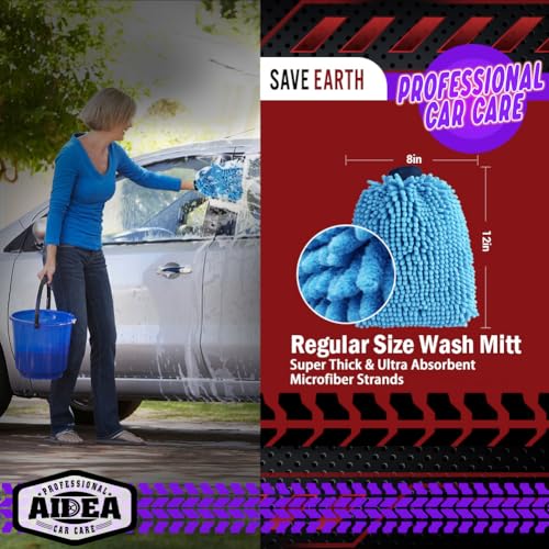 AIDEA Car Wash Mitt Microfiber, 2PK, Car Wash Brush, Blue, 8''X12'' - color: Blue, size: 2PK-8''X12''