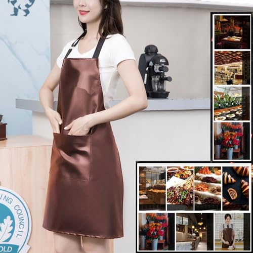 eywlwaar PU Waterproof Apron with One Big Pocket Adjustable Oil Proof Apron for Kitchen Dishwashing Cooking 29.92"x 26.77" - color: Black&coffee-2packs