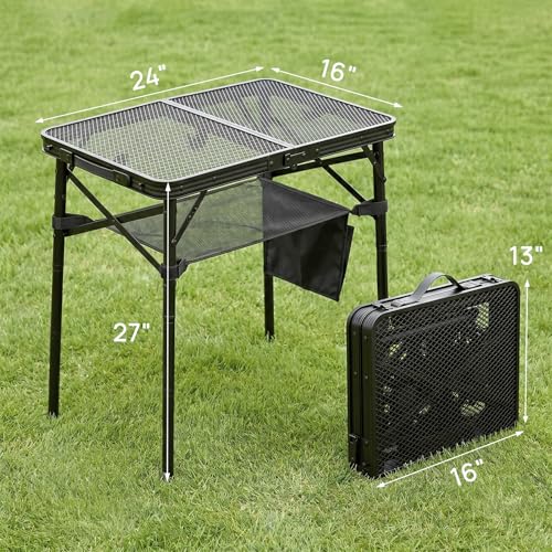 Folding Grill Table, 24"x16" Portable Camping Table with Storage Pocket, Heat Resistant & Waterproof Outdoor Picnic Table, Sturdy Lightweight for Travel Cooking BBQ, Camping, Backyard - size: 24"L x 16"W x 27"H