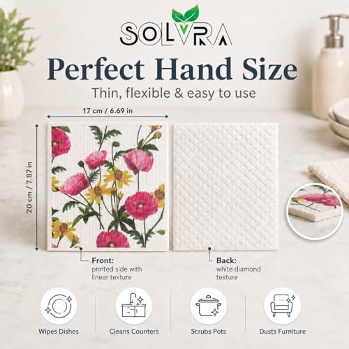 10 Pcs Flower Print Swedish Dishcloths for Kitchen, German Cellulose - color: 10 Pcs- Flowers Print