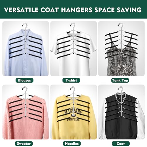 DOIOWN Space Saving 6 Tier Coat Hangers - Non Slip Foam Padded, Black Metal Sweater & T Shirt Hangers for Men & Women, 2 Pack Closet Organizers - color: Black
