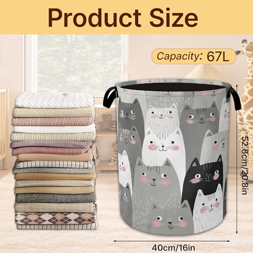 Gray Cats Collapsible Laundry Hamper with Handles,Oxford Cloth Laundry Basket,Storage Organizer for Bathroom Bedroom Laundry Room - color: Gray Cats