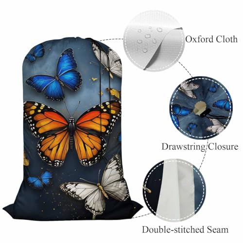 Swono Butterflies Extra Large Laundry Bag with Drawstring Closure 28"x40", 3D Butterfly Flying With Glowing for College, Dorm and Apartment Dwellers - color: Butterflies