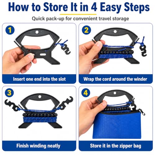 2 Pack Travel Clothesline, No Clothespins Needed, 48 Beads, Winders & Bags