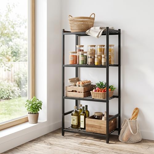 Small Storage Shelves, 4-Tier Metal Shelving Unit with Leveling Feet, Shelf Organizer for Garage, Kitchen, Pantry and Closet Organization, 17.7" x 11.8" x 43.3" ,Black - color: Black, size: 17.7" x 11.8" x 43.3"(4T)