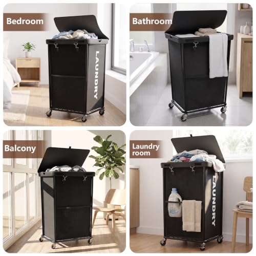 Laundry Hamper with Wheels and Lid, 150L Large Rolling Laundry Basket Black - color: Black, size: 150L