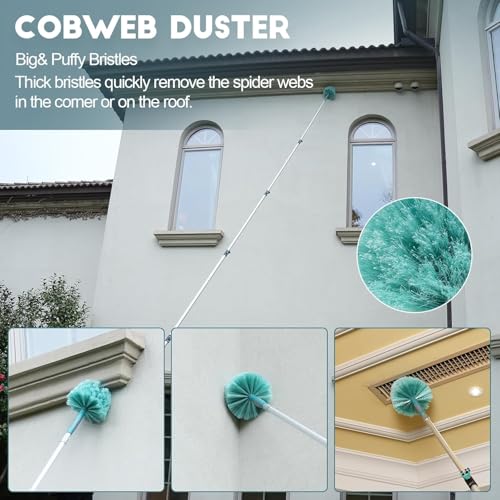 TelesPro 36 Foot High-Reach Duster Kit with 7-30FT Extendable Pole - High Ceiling Duster Cleaning Kit with Telescopic Pole,Cobweb Duster, Chenille Ceiling Fan Duster, Microfiber Feather Duster - size: 30 FT