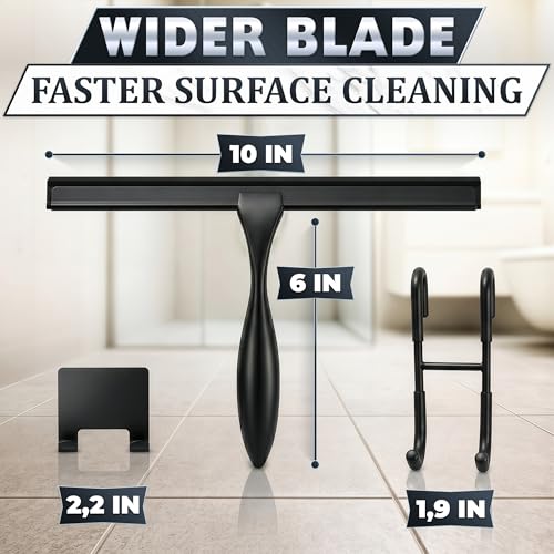 Black Squeegee for Shower Glass, 10" Silicone Blade, Stainless Steel - color: Black, size: 10 Inch