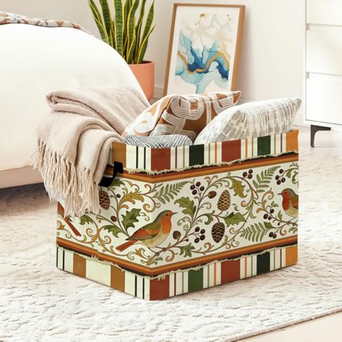 Vintage Flower Bird Foldable Laundry Basket Hamper with Handles, 56L Large Capacity Toy Storage Organizer, Collapsible Clothes Hamper for Home Decor and Bedroom Organization. - color: Vintage Flower Bird