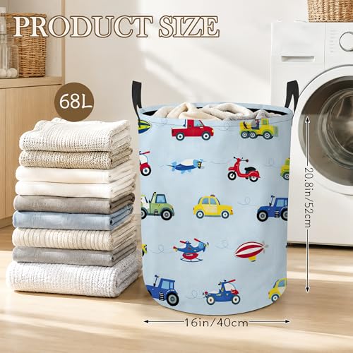 Toy Vehicles Laundry Basket, Airplane Car Collapsible Laundry Hamper Waterproof Oxford Cloth With Handles, Clothes Storage Bucket For Bathroom/Bedroom 16" x 20.8" - color: Toy Vehicles