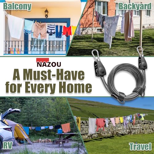 NAZOU Outdoor Retractable Clothesline, 3/16" Coated Steel Wire Rope - size: 50ft+5ft