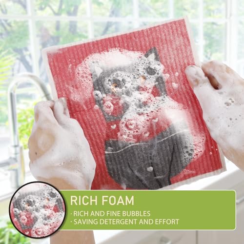 Swedish Dishcloths for Kitchen Reusable 6 Pack Kitchen Towels No Odor Quick-Drying Reusable Paper Towels Reusable Paper Towels Washable for Countertop, Sink, and Kitchen cat - color: Cute Cat
