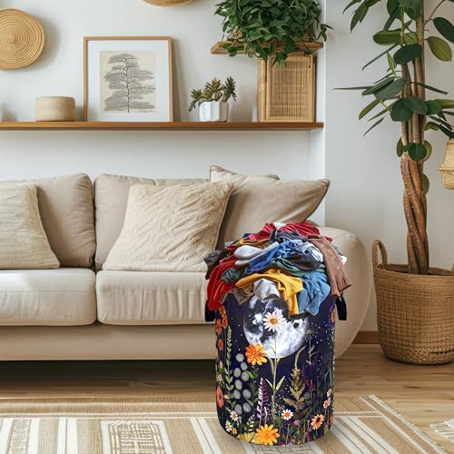 Moon Flowers Laundry Basket Oxford Cloth Hamper18.9"x16.5" - color: Full Moon Floral and Butterfly