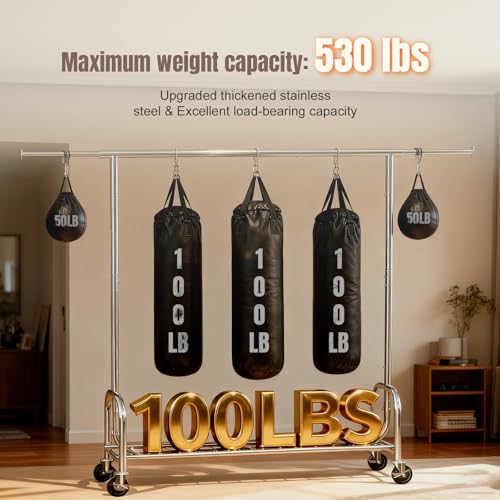Heavy Duty Rolling Clothing Rack with Wheels, 530LBS Garment Storage Rack - color: Stainless Steel