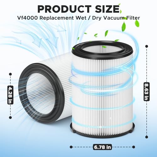 2 Pack VF4000 Replacement Filter Compatible with Rigid Shop Vac Filters - color: VF4000
