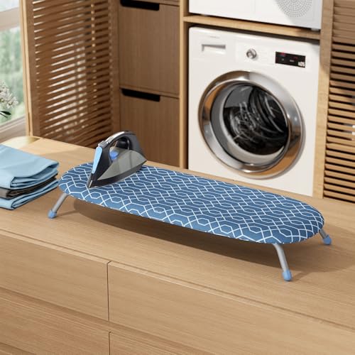 APEXCHASER Small Ironing Board Tabletop, Foldable mini Table top Iron Board - color: Light Blue