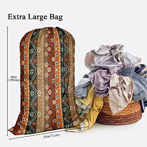 Swono Colorful Boho Floral Heavy Duty Large Laundry Bags 1 Pack 28 x 40 inch Bohemian Style Art Batik XL Drawstring Travel Organizer Bag Fit Hamper Basket Dirty Cloth Big Storage, 4 Loads of Clothes - color: Colorful Boho Floral