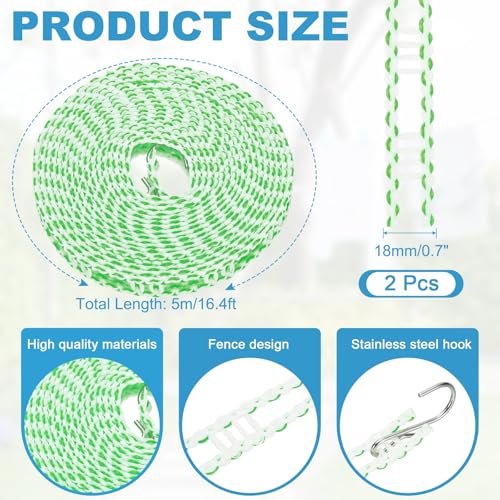 uxcell 2 Pcs Portable Travel Clothesline, 16.4ft Clothes Line Outdoors Travel Hanger Foldable Clothesline Rope with Hooks for Camping Hotel Backyard Home Cruise Ship, Green - color: Green, size: 5m/16.4ft